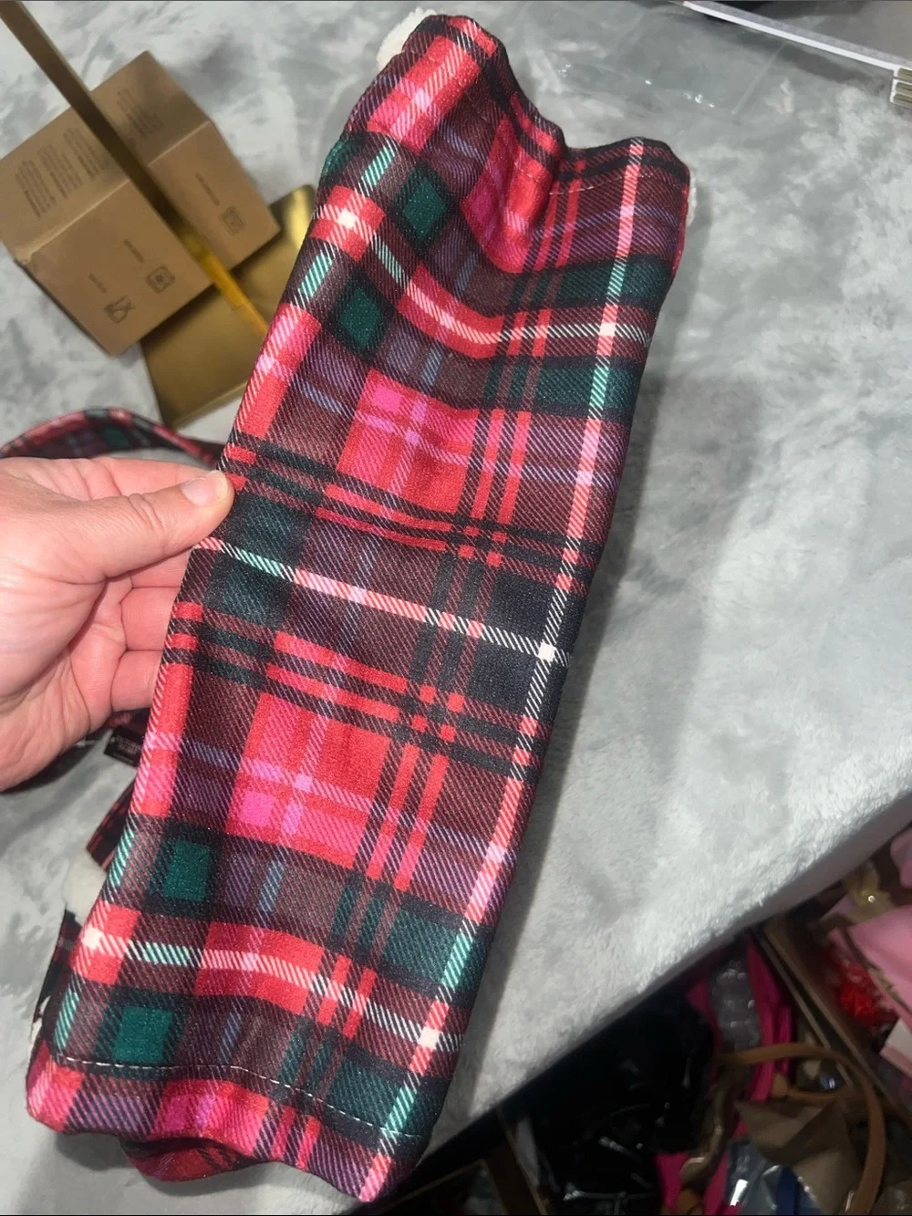 Victoria's Secret Limited Edition 2022 Holiday Fleece-Trim Plaid Tote Bag NWT